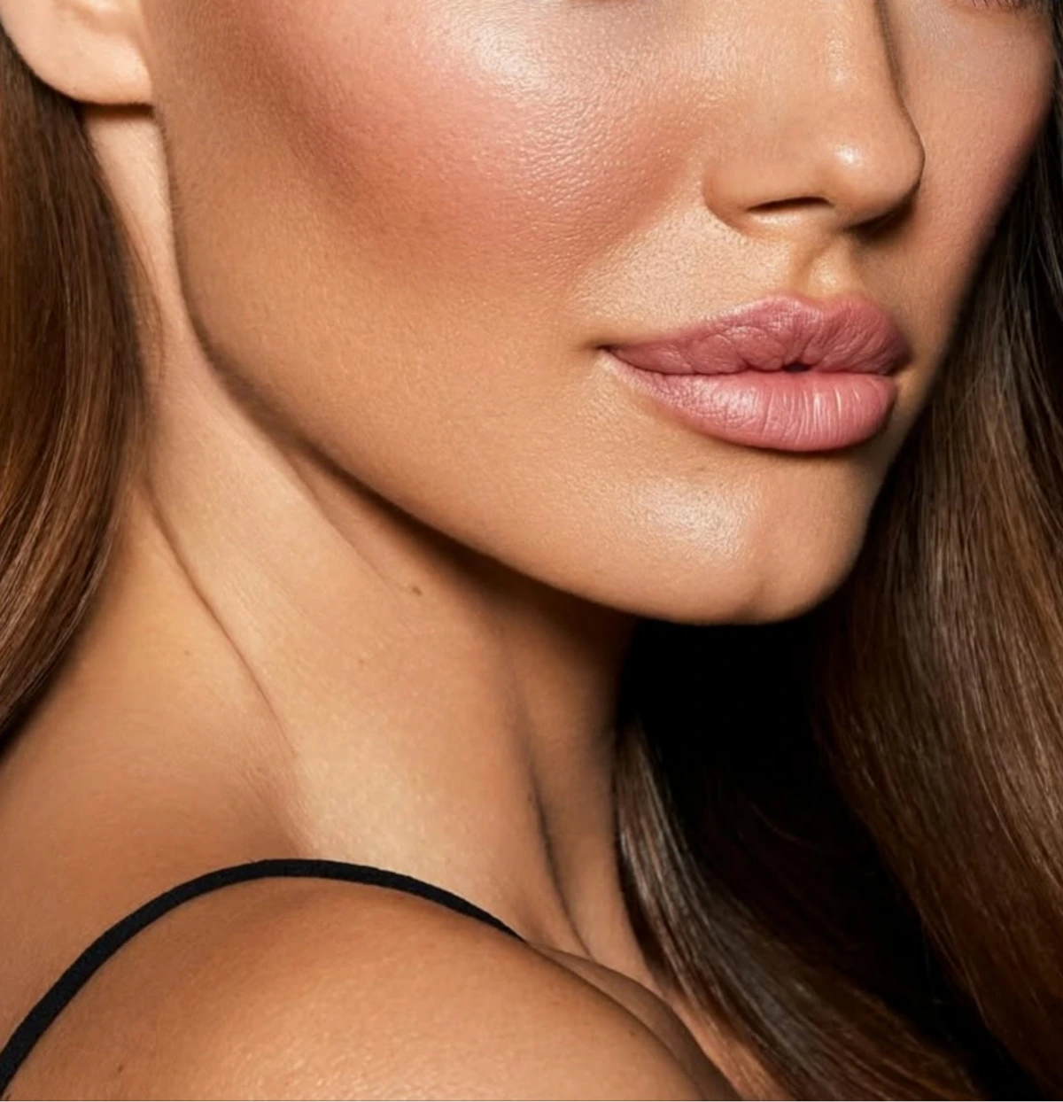 Woman's face in profile showing skin texture and lip fullness